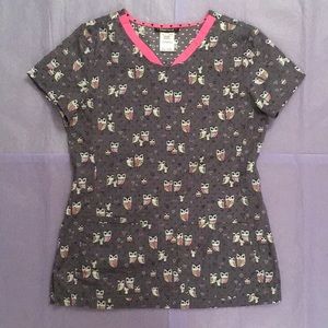 HeartSoul Owls Pink Bows Scrub Top Size Small